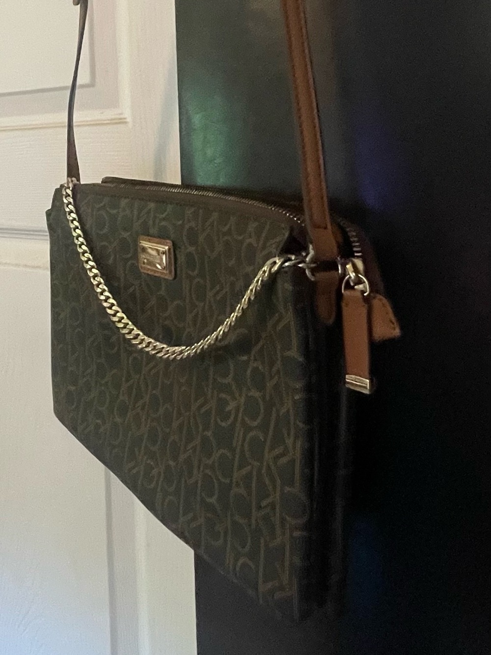 Calvin Klein Brown Monogram Crossbody with Adjustable Strap